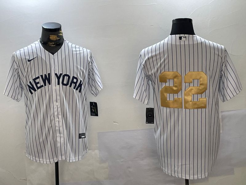 Men New York Yankees #22 No Name White Stripe Fashion Nike 2024 MLB Jersey style 1